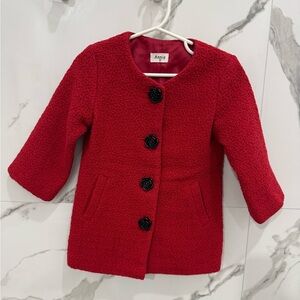 Annie Kids Red Pea Coat with Black Rose Buttons